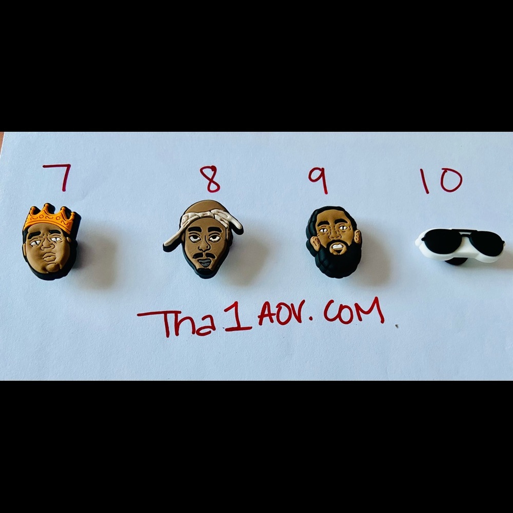 4 rapper Croc Jibbitz Nipsey 2Pac Biggie shades